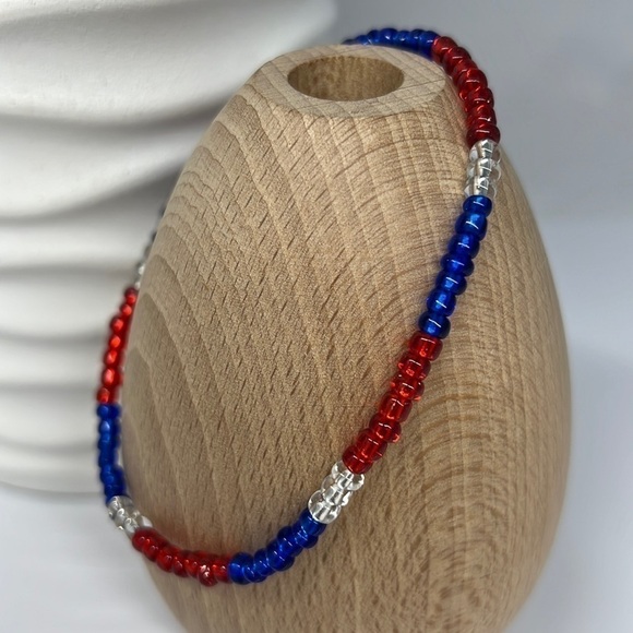 STRETCH Beaded Anklet Red White & Blue - Picture 3 of 10
